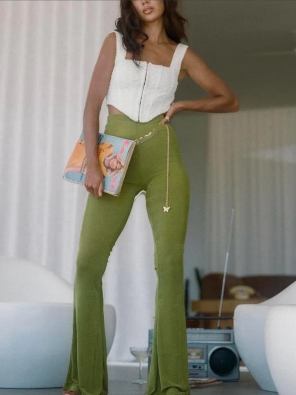 Princess Polly Olive Green High-Waist Flare Pants
